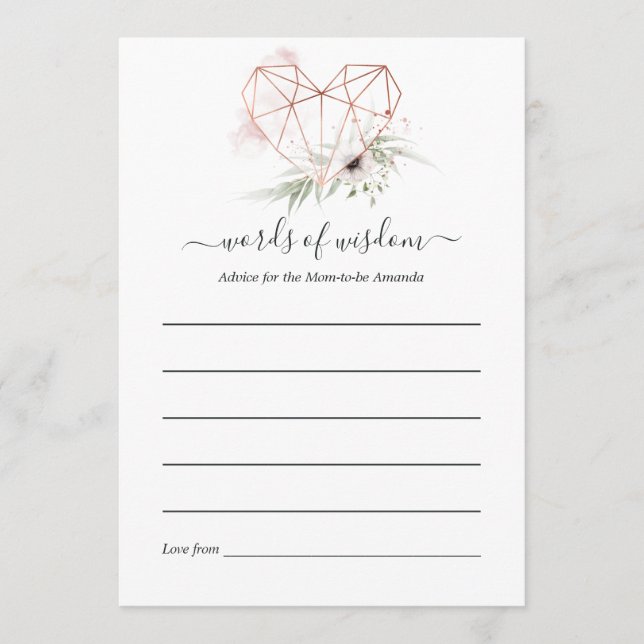 Carte Conseil Baby shower géométrique rose Gold Eucalyptus (Devant)