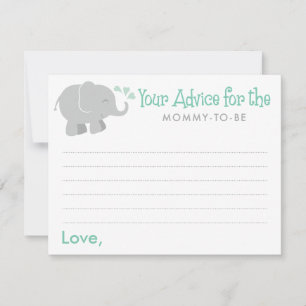 Carte Conseil Baby shower moderne à la menthe et à l'éléphant gr