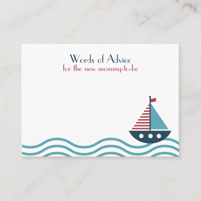 Carte Conseil Baby shower nautique rouge et bleu NAISSANCE (Devant)