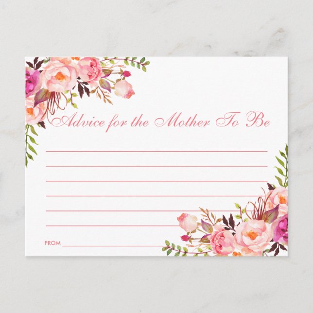 Carte conseil Baby shower rose floral (Devant)