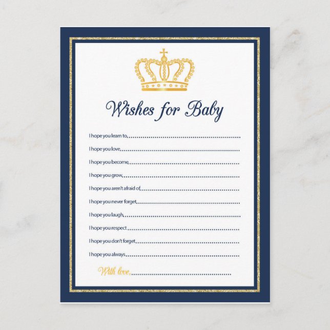 Carte Conseil Baby shower royal des voeux pour bébé (Devant)