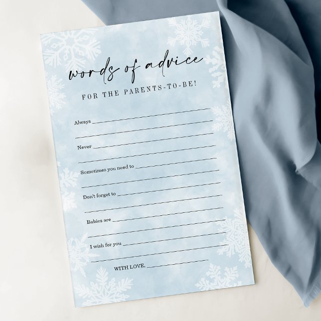 Carte conseil Baby shower simple Blue Snowflakes (Créateur téléchargé)
