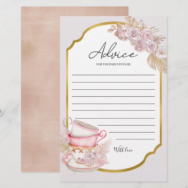 Carte conseil Baby shower thé vintage (Devant / Derrière)
