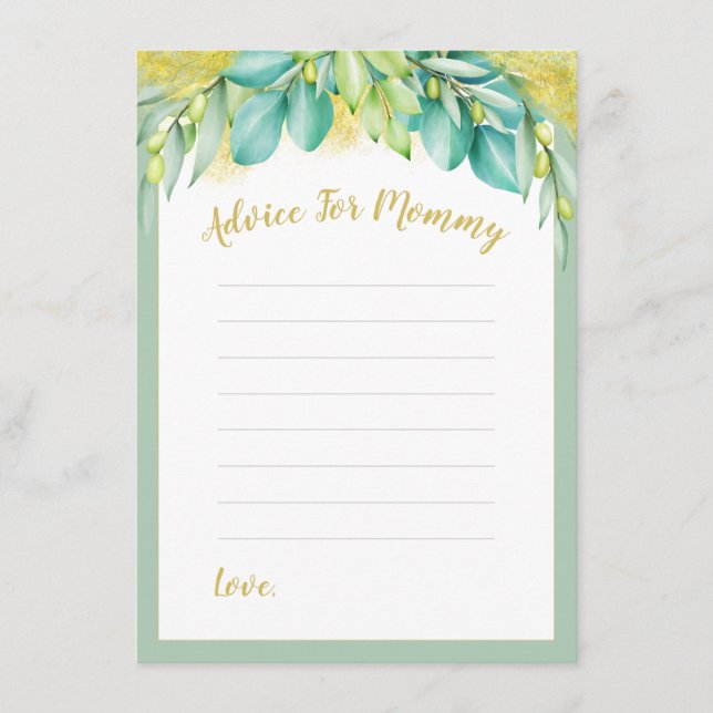 Carte Conseil Baby shower Verdure Eucalyptus Feuilles Mommy-To-B (Devant)