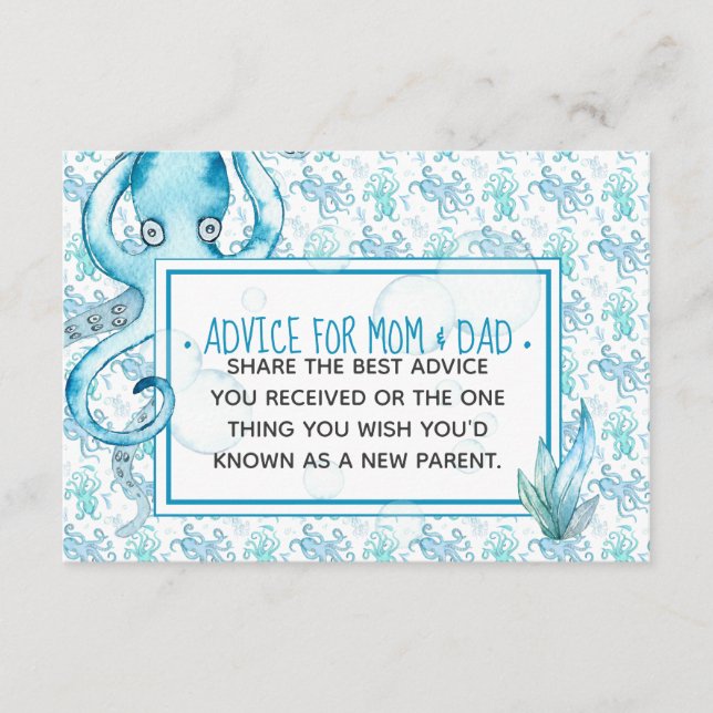 Carte Conseil Bébé bleu Baby shower Octopus Conseils pour maman  (Devant)