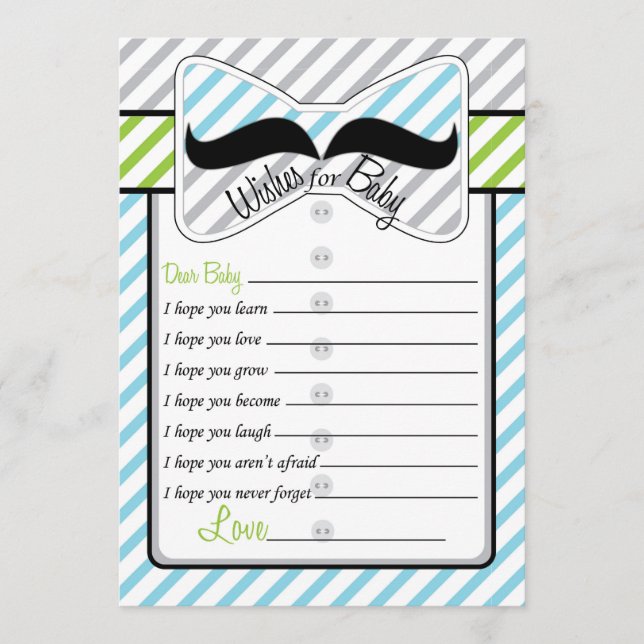 Carte Conseil Black Mustache Wings for Baby shower Game Card (Devant)