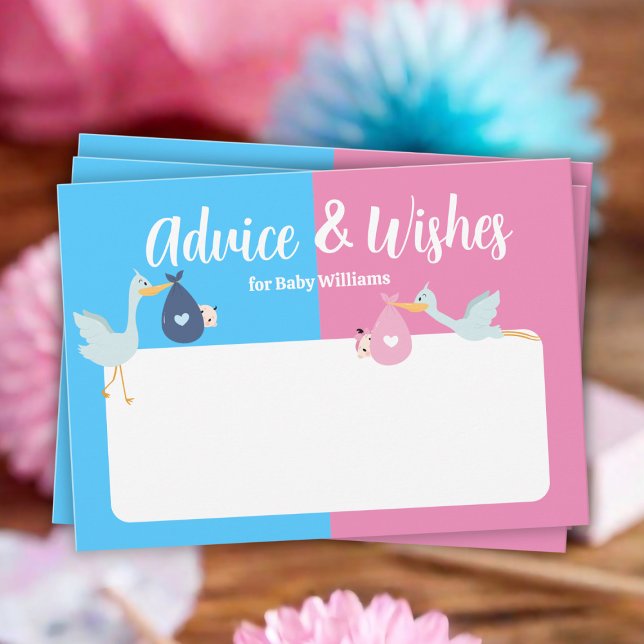 Carte Conseil Bleu Rose Genre Révélation Fête Bébé Voeux Et (Blue Pink Gender Reveal Party Baby Wishes And Advice Card
)