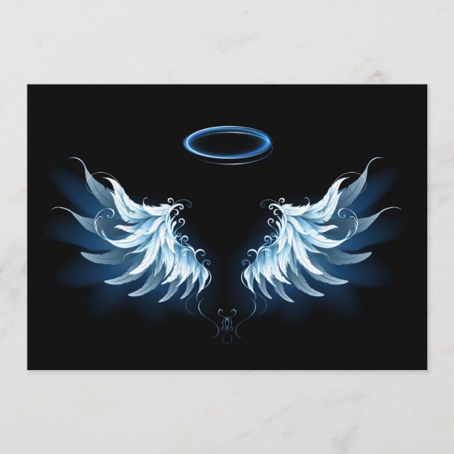 Carte Conseil Blue Glowing Angel Wings on black background (Devant)