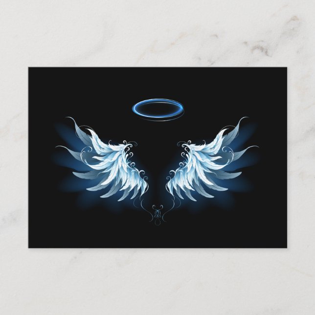 Carte Conseil Blue Glowing Angel Wings on black background (Devant)