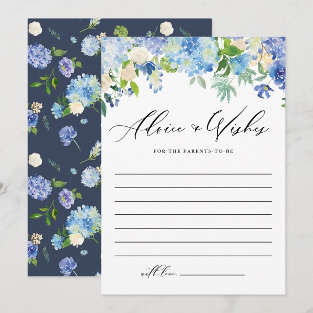 Carte Conseil Blue Hydrangea Fleurs Garland Baby shower (Devant / Derrière)