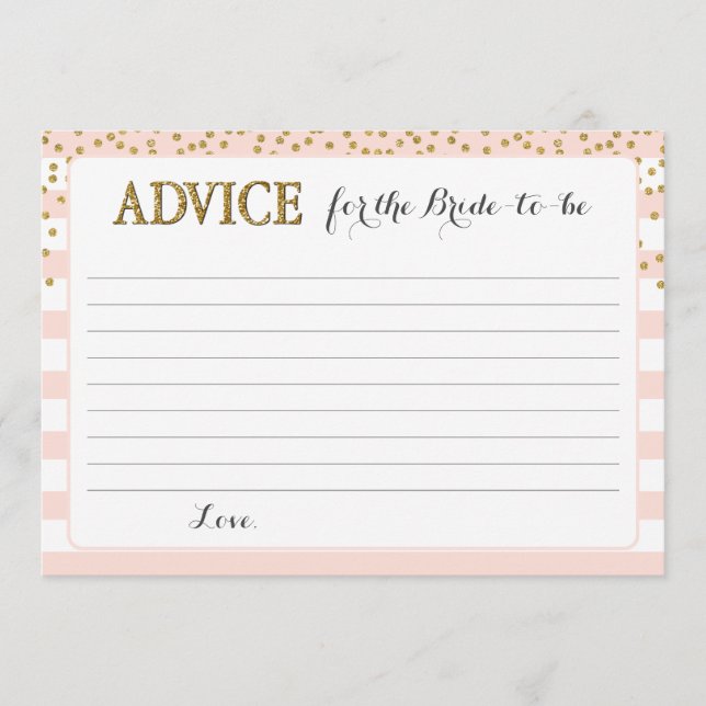 Carte Conseil Blush Pink Gold Bride Fête des mariées mariage per (Devant)