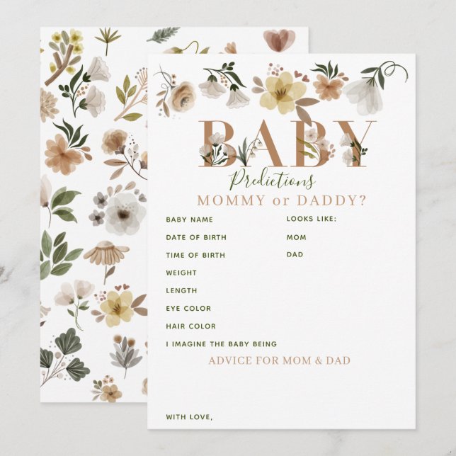 Carte Conseil Boho Floral Baby shower Prédictions et conseils (Devant / Derrière)