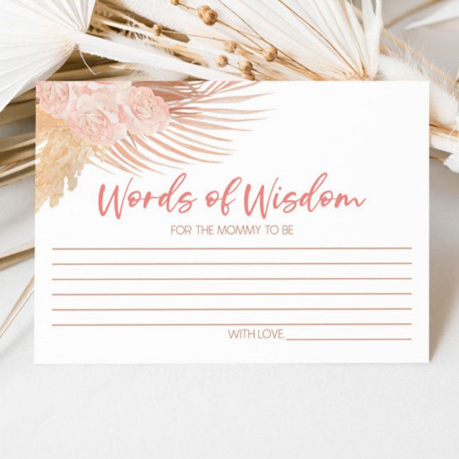Carte Conseil Boho rose Floral Mots de la sagesse Baby shower (Créateur téléchargé)