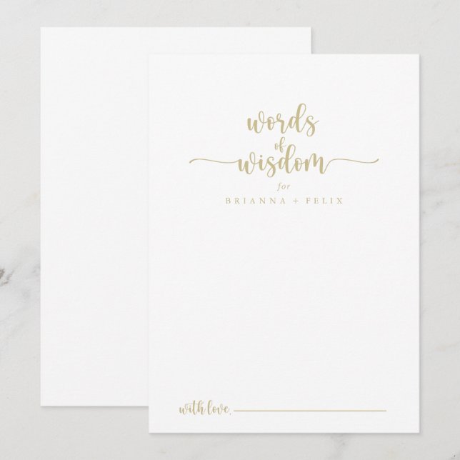 Carte Conseil Calligraphie d'or Mots Mariages de sagesse (Devant / Derrière)
