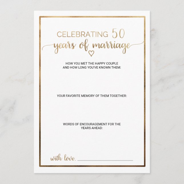Carte Conseil Calligraphie d'or simple 50e anniversaire de Maria (Devant)