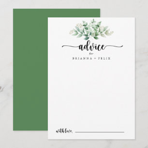 Carte Conseil Calligraphie minimaliste Mariage d'eucalyptus vert