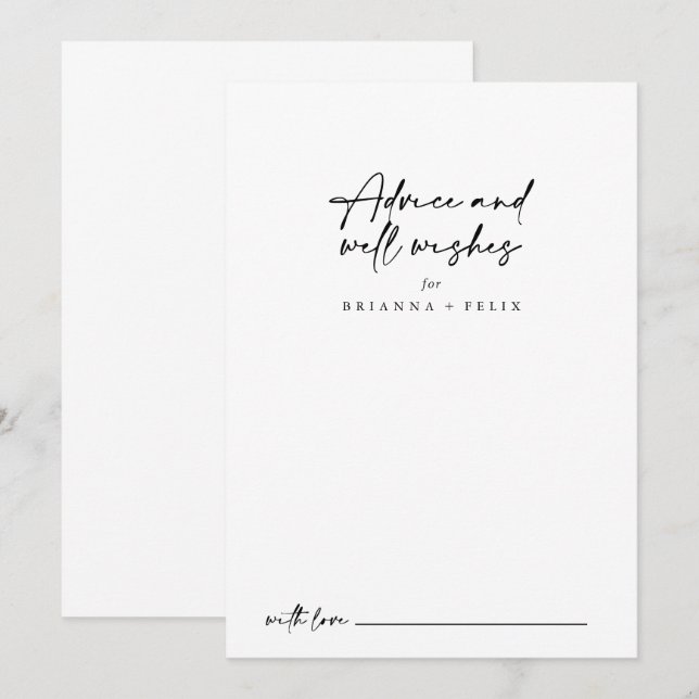 Carte Conseil Calligraphie Moderne Elégant Mariage Bien Souhaits (Devant / Derrière)