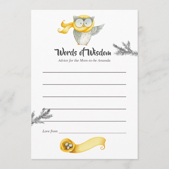 Carte Conseil Chouette d'hiver Baby shower de Noël (Devant)