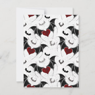 Carte Conseil Coeur d'Halloween avec ailes de chauve-souris noir