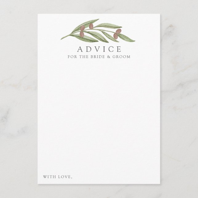 Carte Conseil Collection de Mariages de Branches d'Olivier (Devant)