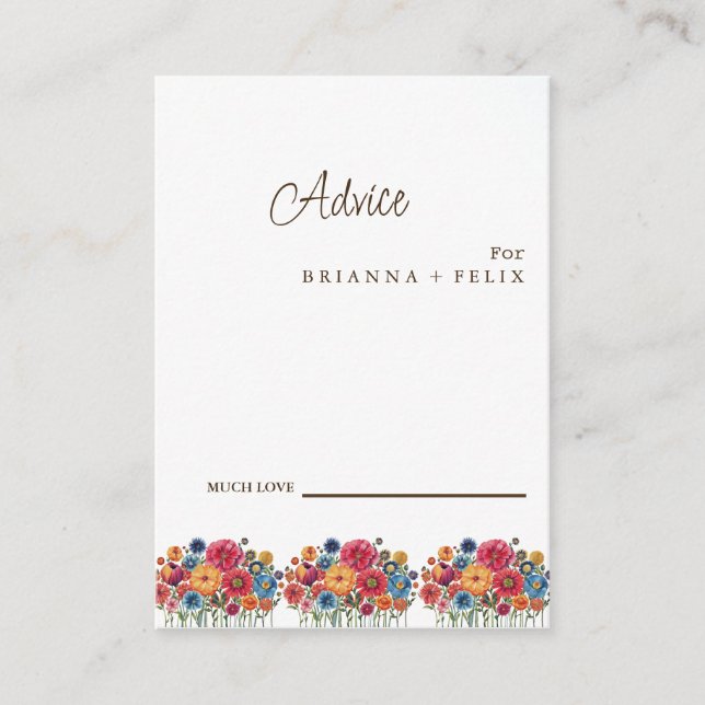 Carte Conseil Colorful Wildflower Wedding Advice Card (Devant)