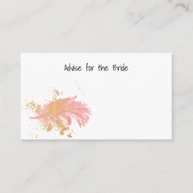 Carte Conseil Conseiller pour la mariée Gold et Pink Feather (Devant)