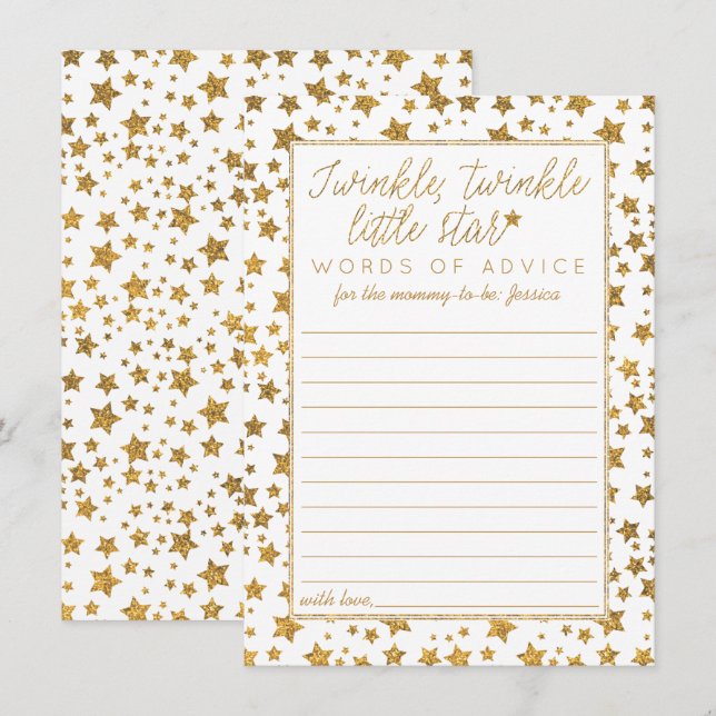 Carte Conseil Conseils de Baby shower Twink, Twinkle Little Star (Devant / Derrière)