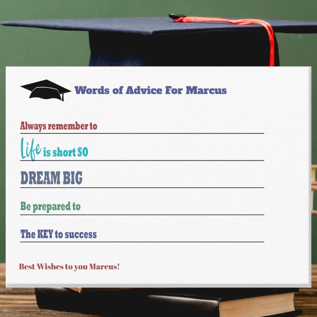 Carte Conseil Conseils de fin d'études Sagesse Meilleurs voeux G (Graduation Words of Advice memory keepsake guest party cards. )