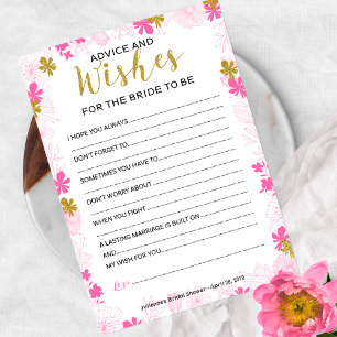 Carte Conseil Conseils et Vœux pour la Mariée   Floral Rose