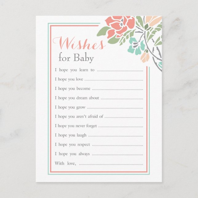 Carte Conseil Corail Floral Voeux Turquoises pour bébé (Devant)
