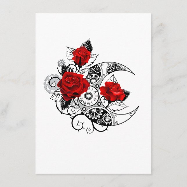 Carte Conseil Croissant mécanique avec roses rouges (Devant)