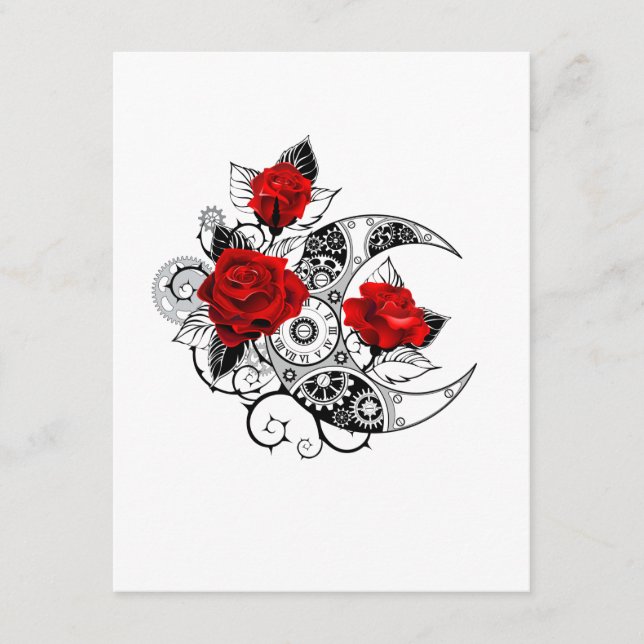 Carte Conseil Croissant mécanique avec roses rouges (Devant)