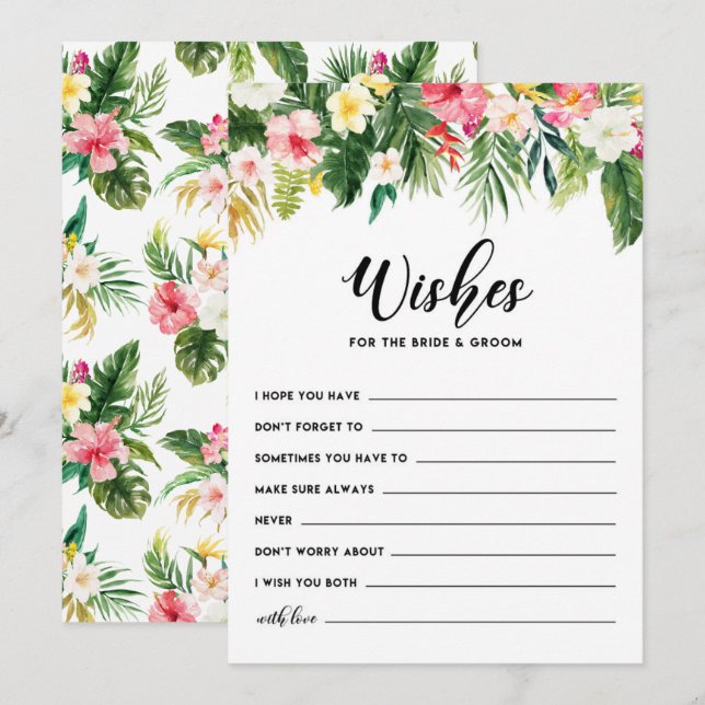 Carte Conseil Des fleurs tropicales pour la mariée et la chambre (Devant / Derrière)