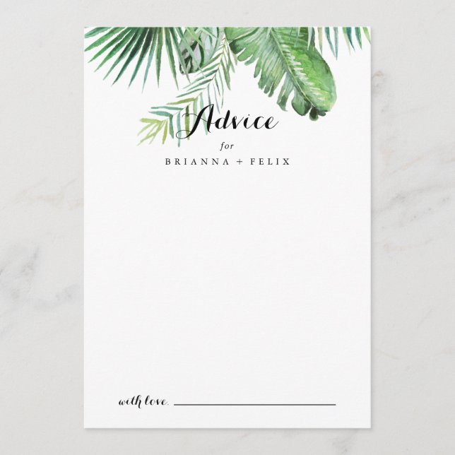Carte Conseil Destination Tropical Greenery Mariage de calligrap (Devant)
