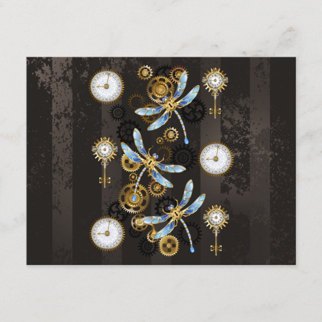 Carte Conseil Dragonflies de Steampunk sur arrière - plan rayé b (Devant)