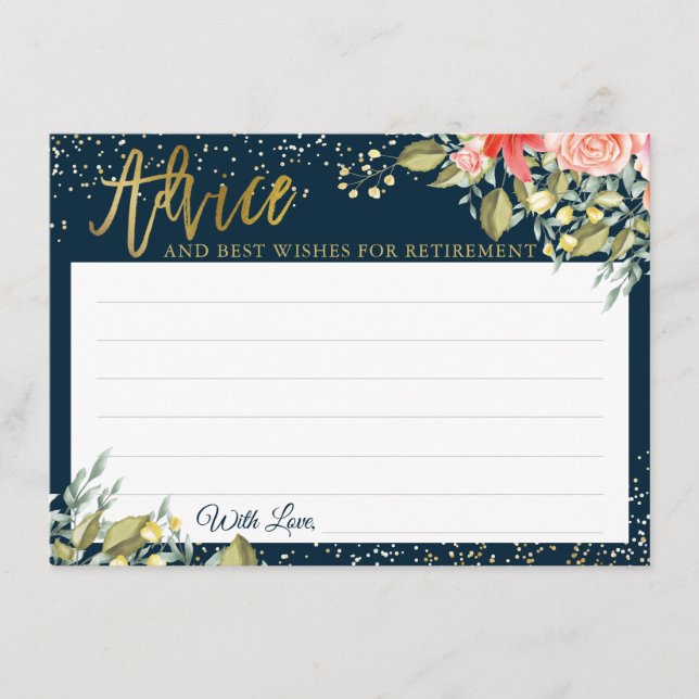 Carte Conseil Élégant Floral Blue Gold Retraite Appartement (Devant)