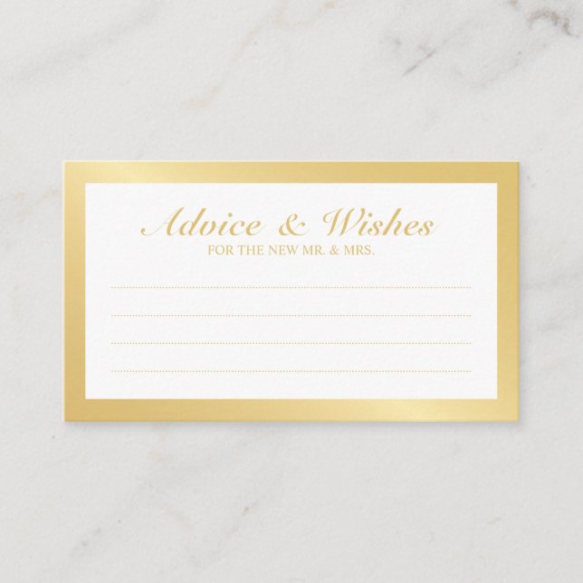 Carte Conseil Elégant Gold et White Mariage Conseils et souhaits (Devant)