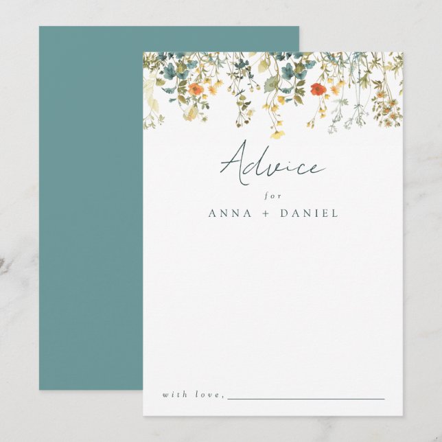 Carte Conseil Élégant Mariage Fleur sauvage (Devant / Derrière)