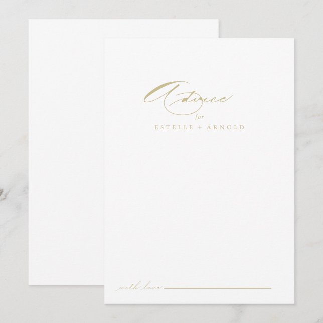 Carte Conseil Élégant Moderne Calligraphie Mariage Or (Devant / Derrière)