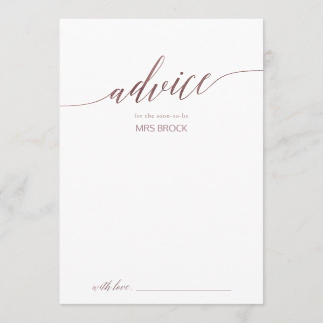 Carte Conseil Élégant Rose Mariage de calligraphie or (Devant)