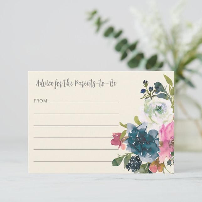 Carte Conseil Elégante aquarelle Boho Blue Floral Baby shower (Debout devant)