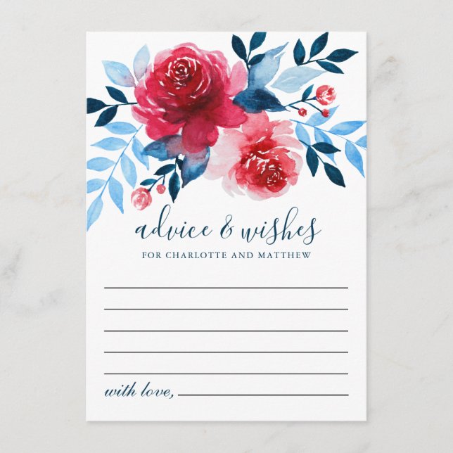Carte Conseil Elégante aquarelle Roses rouges Mariage de feuilla (Devant)