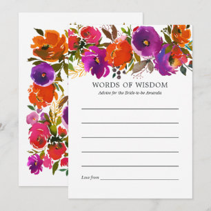 Carte Conseil Fête de mariage floral pourpre et orange