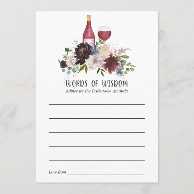 Carte Conseil Fête des mariées de dégustation de vins roses et b (Devant)