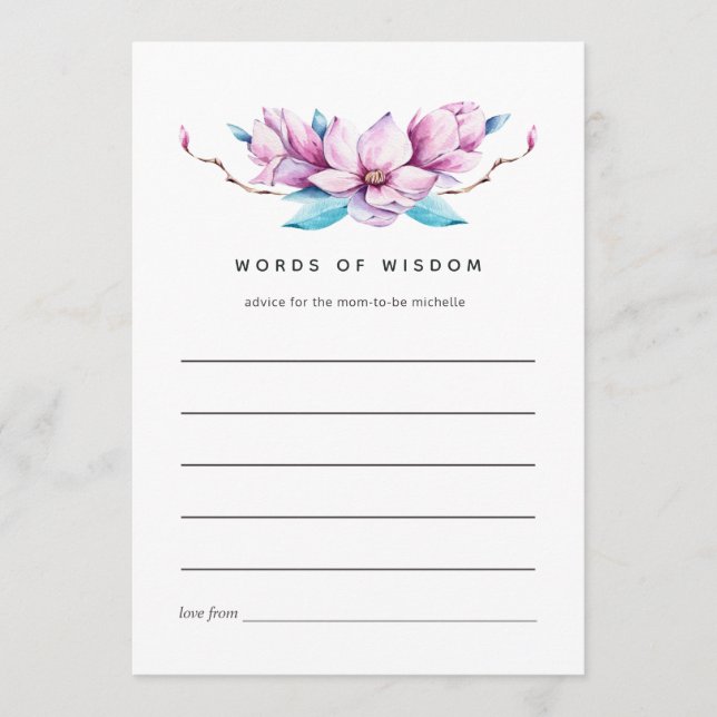 Carte Conseil Fête des mariées florale de Magnolia rose (Devant)