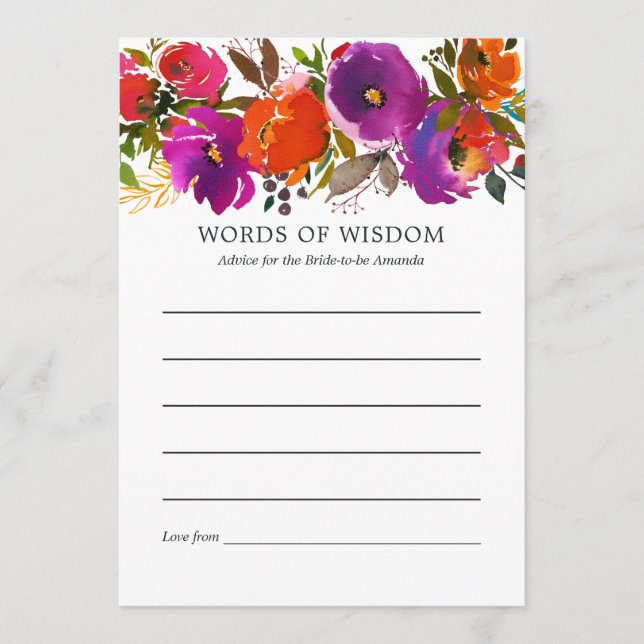 Carte Conseil Fête des mariées florale violette et orange (Devant)
