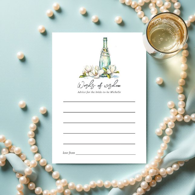 Carte Conseil Fête des mariées Perles et poursuites (Pearls and Prosecco Bridal Shower Advice Card)