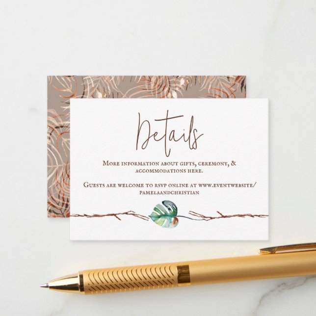 Carte Conseil Feuille Monstera Brown verte (Devant/Arrière en situation)