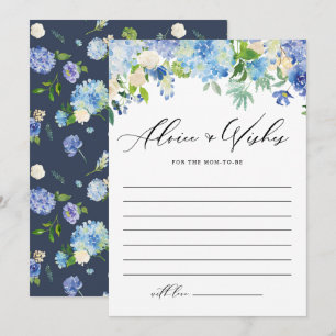 Carte Conseil Fleurs d'Hydrangée Bleue Pour Baby shower Maman