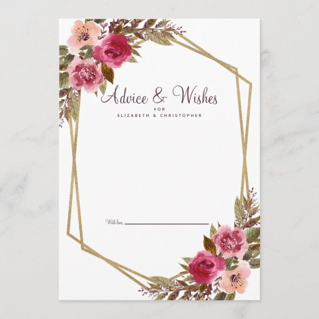 Carte Conseil Floral Cassis violet blanc Mariage or (Devant)